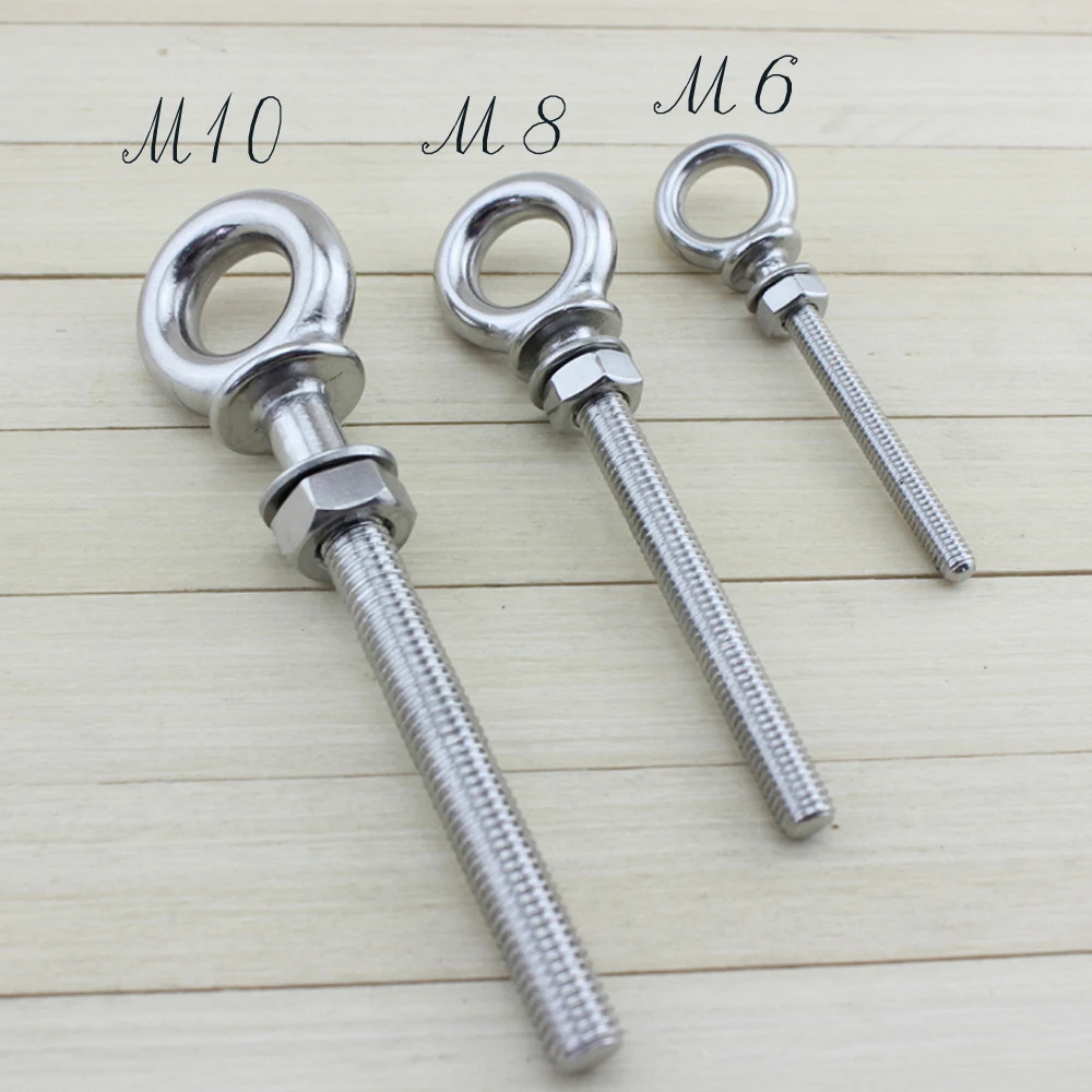 

Stainless Marine Heavy Lifting Long Eye Bolt Marine Lifting HX Long Eye Bolt Screw Loop Hole for Cable Rope 10pcs M6 M8 M10