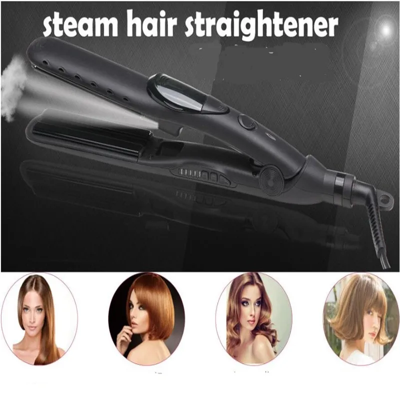 Electric Steam Hair Straightener Flat Iron Wand Ceramic Nano Steamer Care Hairstyling Straighter Crimple Salon Straighten Comb ceramic soleplate steam iron for clothes 2200 watts ironing fabric steamer garment steamer powerful steam