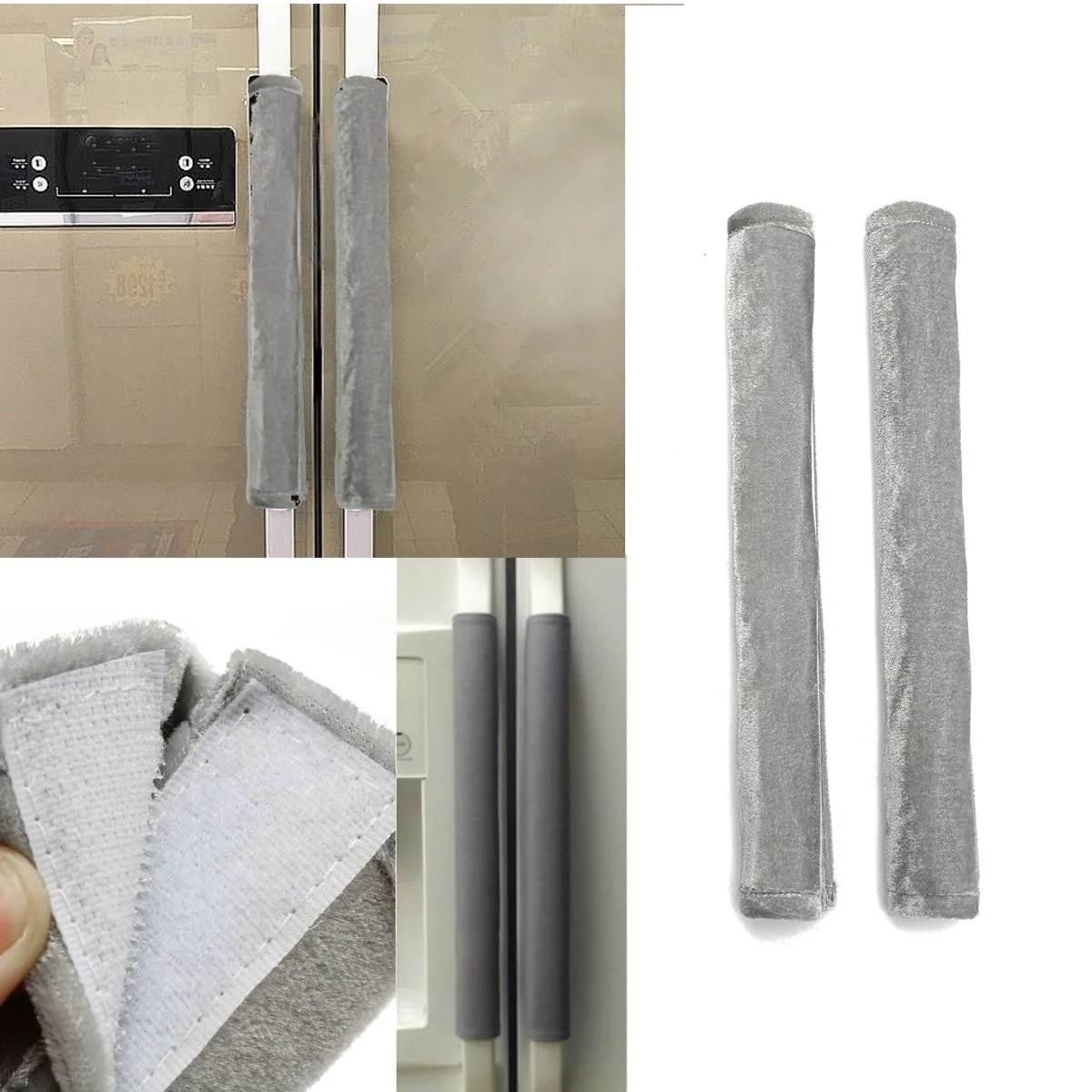 Fabric Refrigerator Oven Appliance Door Handle Covers Set of Two Grey