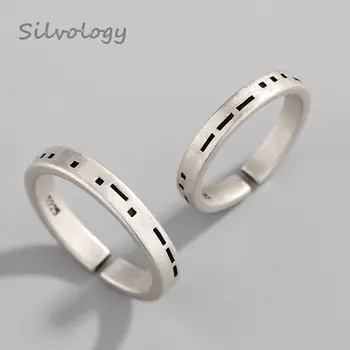 

Silvology 925 Sterling Silver Morse Password Couple Rings Original Creative Texture Romantic Rings For Lovers 2019 Jewelry Gift