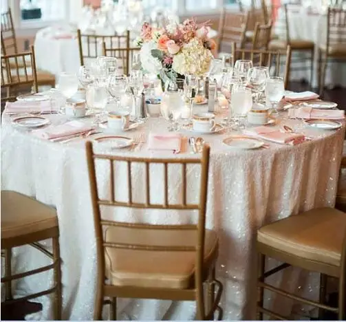 

10PCS European Embroidered White Sequin tablecloth 120 round table cover for wedding/Party/Banquet Decor elegant table Cloth