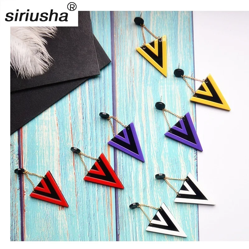 

2018 Cool Retro Geometry Earrings Personality Contrast Color Triangle Exaggeration Temperament Earrings Chain Long Earrings S171