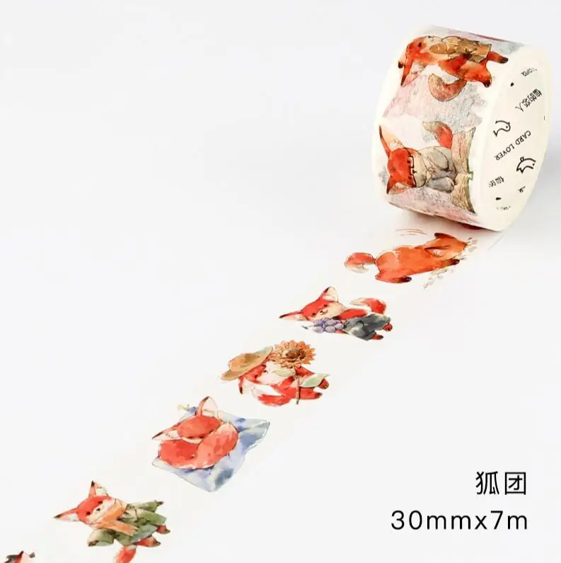 Lovely animals Fox/Rabbit/Panda/Frog/color Mushroom/Leaf/fruit Washi Tape DIY Planner Diary Scrapbooking Masking Tape Escolar