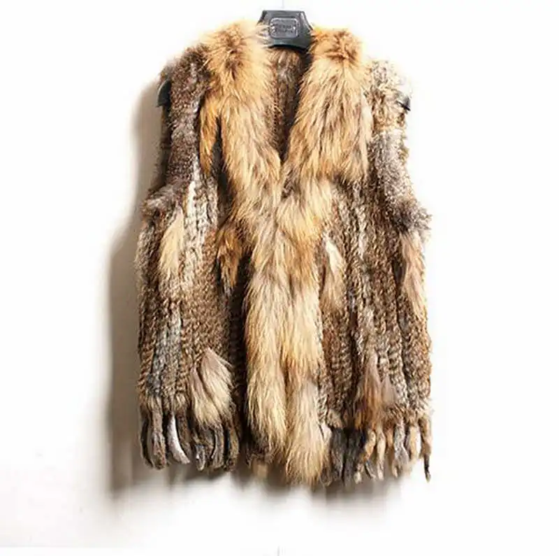 Pink Java 2017 new women knitted real rabbit fur v...