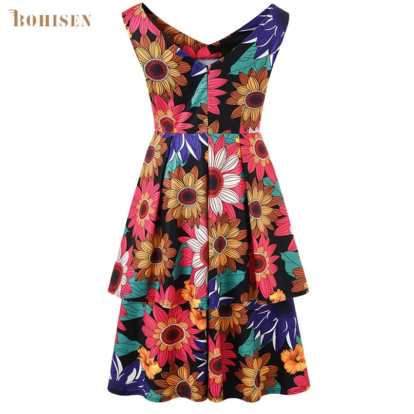 BOHISEN Dashiki African Women Clothing Skirt Sleeveless Deep V-Neck African Floral Print Maxi Dress For Women Formal Dress