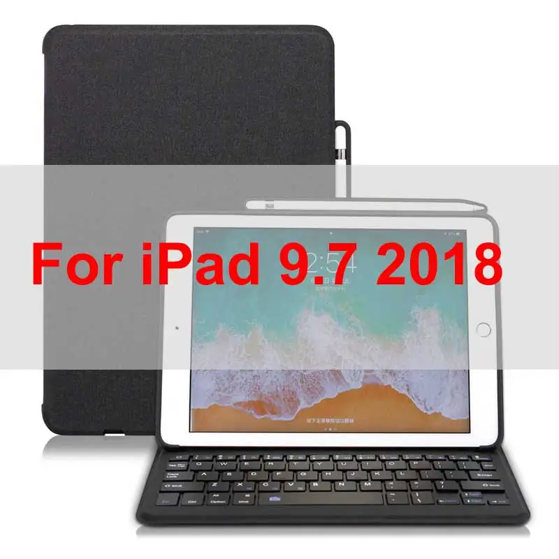 WOWCASE Беспроводная клавиатура-чехол на iPad 9,7/11/12,9 несколько Фолио Подставка на iPad пенал держатель Зарядка на ipad чехол чехол на айпад 11" 12.9" Держатель для яблочного карандаша - Цвет: 2018 9.7 inch Black