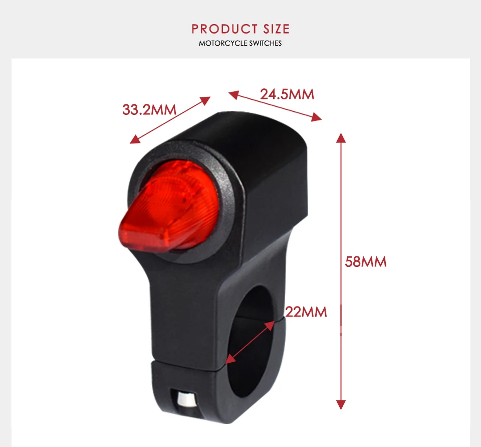 7/" 22 мм нажимная кнопка для крепления на руль мотоцикла, переключатель управления, головной светильник, тормозной противотуманный фонарь, аварийный светильник, кнопка переключения, красный светодиодный светильник