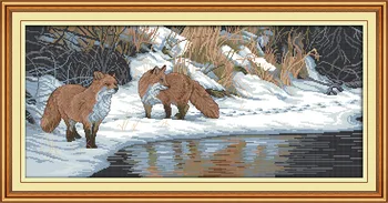 

Joy Sunday Winter fox DMC Counted Chinese Cross Stitch Kits printed Cross-stitch set Embroidery Needlework