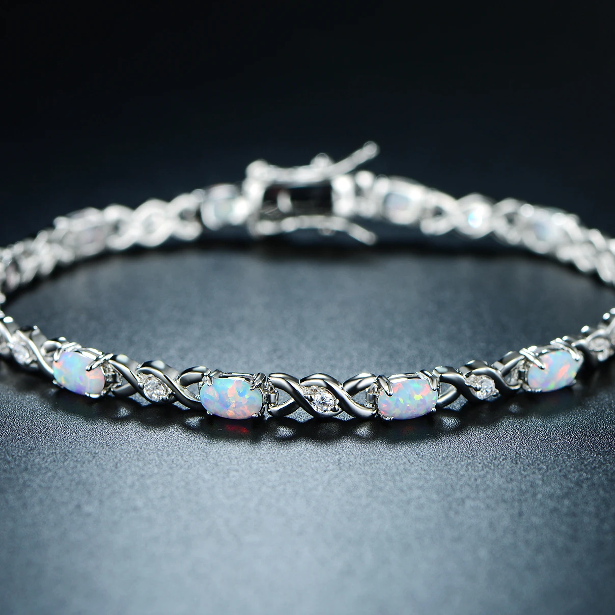 Rhodium Plated Fire Opal Cubic Zirconia Bracelet (1)