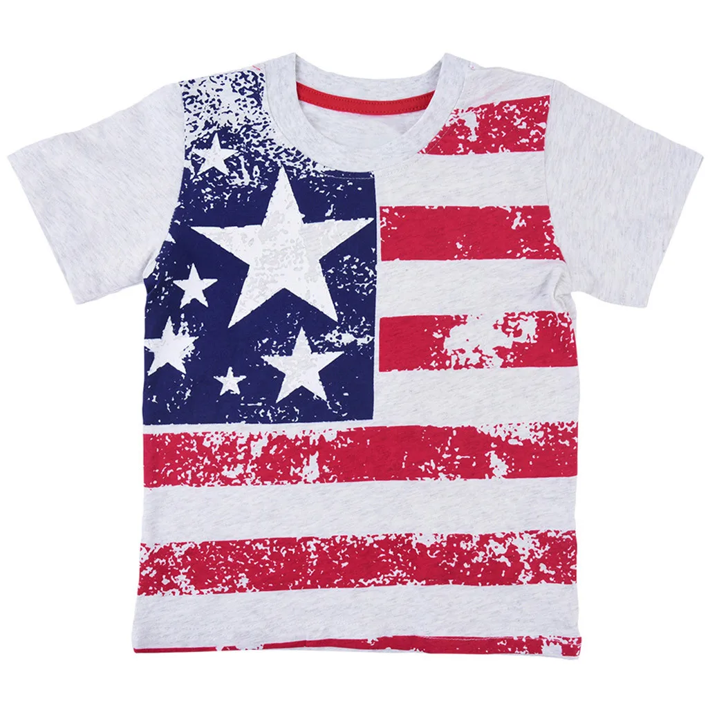 

LONSANT Children T-Shirt Toddler Kid Short Sleeve Flag Printed Tops Baby July 4th day Clothes Boy Girl summer fashion tees