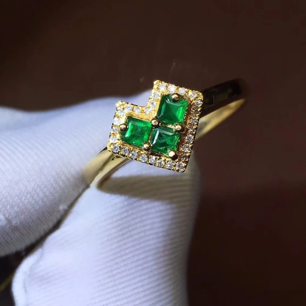

Fine Jewelry G18k Rings Real Pure 18 K Gold Natural Emerald Gemstones 0.43ct Female Wedding Rings for women Fine Ring