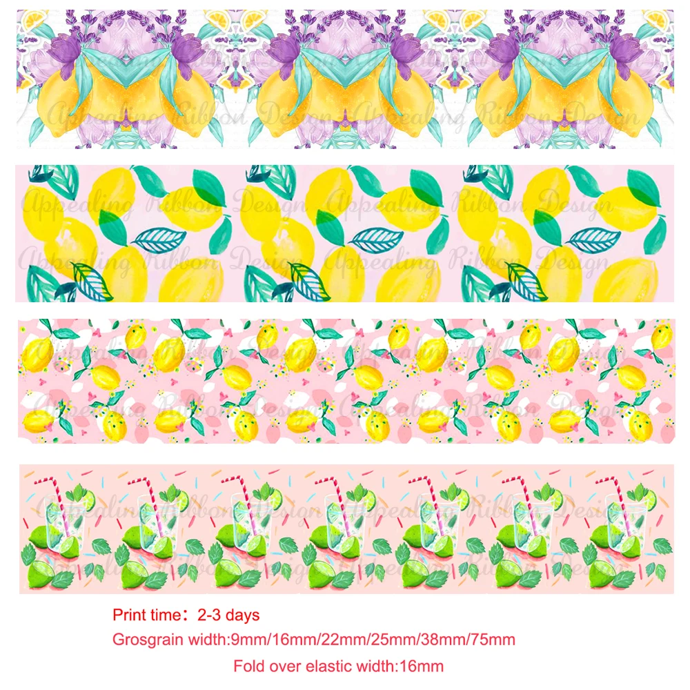 

Custom 9mm-75mm fruit lemon printed grosgrain ribbon 16mm print elastic ribbon 50 yards DIY material gift wrap ribbons