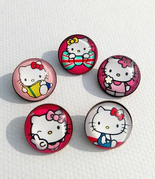 

24pcs/lot New Design KT picture Random mixed color ouch Hello kitty glass brooch Cartoon Lovely children students breastpin