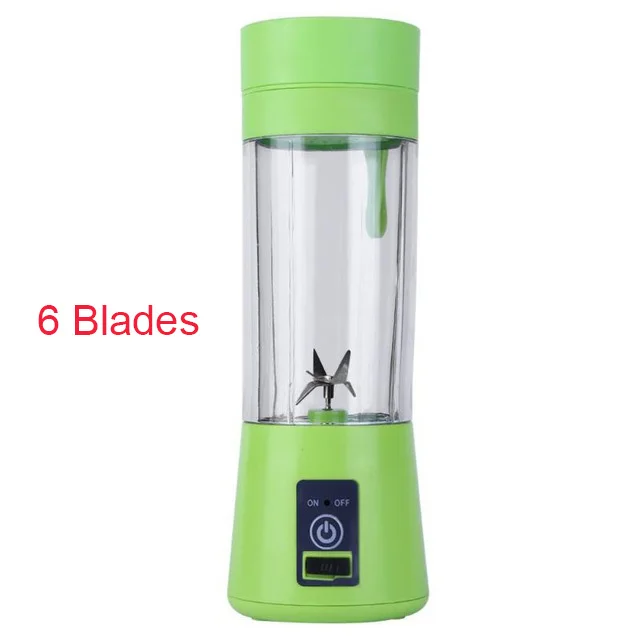 6 Blades Green 380 мл 4/6 лезвия Handhels USB соковыжималка бутылка портативный электрический соковыжималка для фруктов и лимона блендер соковыжиматель машина Прямая - Цвет: 6 Blades Green