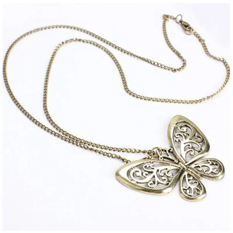 

1 pc Women Fashion Retro Carved Butterfly Pendant Long Chain Sweater Necklace Hot fine jewelry