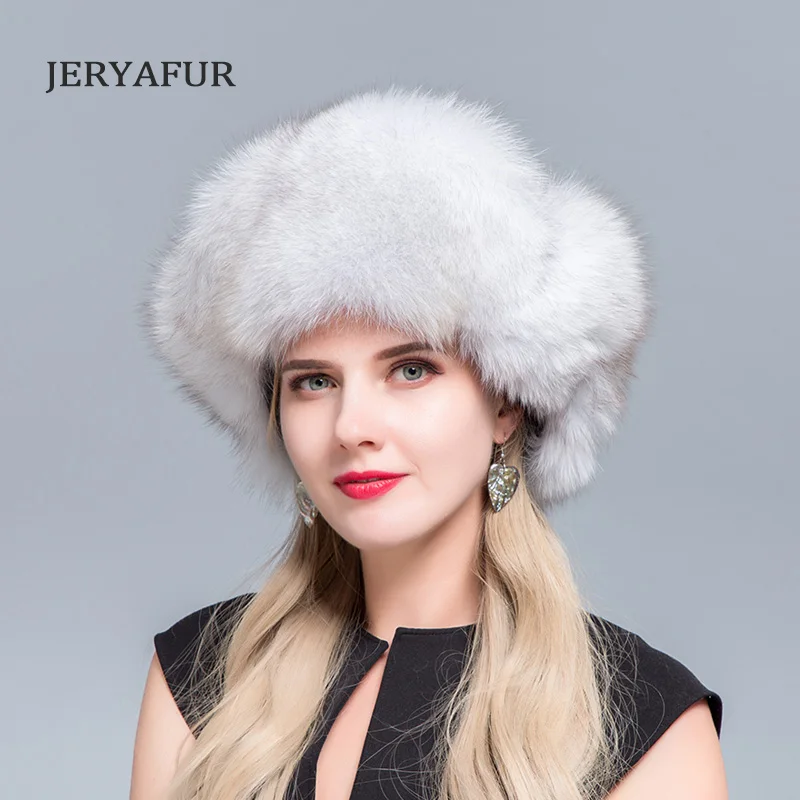 Женская меховая шапка JERYAFUR черная теплая шапка-ушанка в русском стиле из