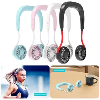 

2019 Hands-free Neck Band Hanging Dual Fan Mini Air Cooler Summer Portable Level 3 wind USB Rechargeable Large battery capacity