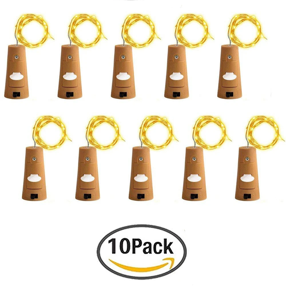 

10pcs Indoor LED wine bottle lamp 6.7ft 20LEDs cork shape string fairy light Festival party Warm White Battery-powered