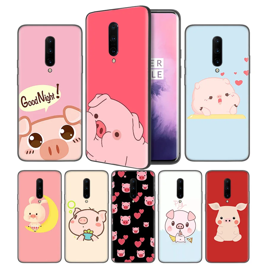 Piggy cute pig Lovely Soft Black Silicone Case Cover for font b OnePlus b font 6