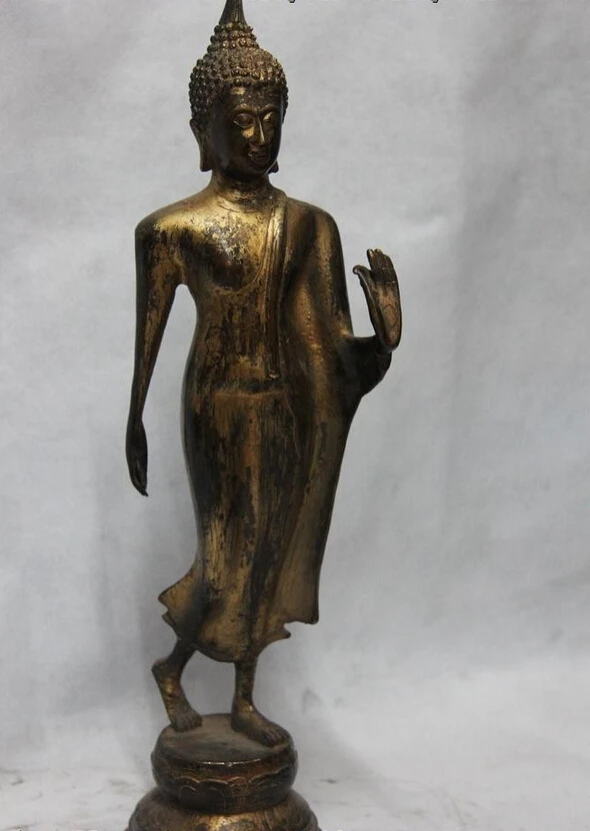

150401 S0945 16 Thailand Buddhsim Copper bronze Stand Sakyamuni rulai Tathagata Buddha Statue