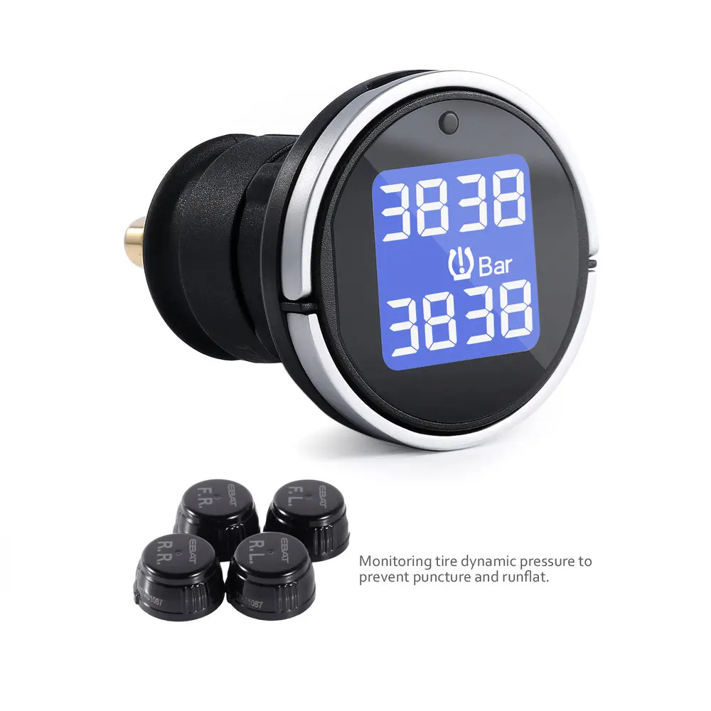

Car Tyre Tire Pressure Monitor System Gauge + 4 Wireless External Sensors Temperature Pessure Alarm Safety Cigarette Lighter
