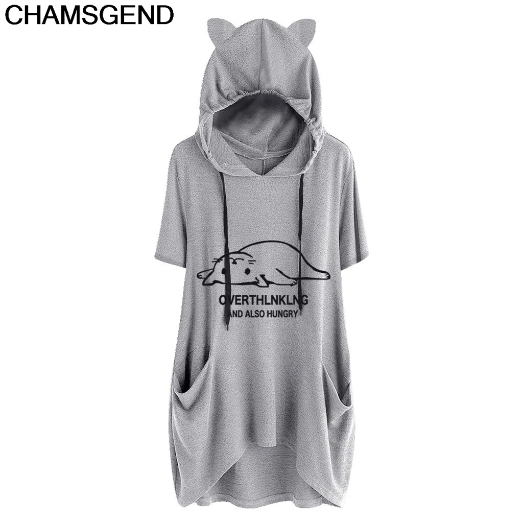 

CHAMSGEND Hoodies Casual Women Print Cat Ear Long Sleeve Side Pocket Sweatshirt Jumper Hooded Pullover Hoody Sweatshirt 5.JULY18