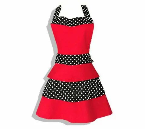 Red Retro Woman Kitchen Apron Cotton Cooking Salon Avental de Cozinha Divertido Pinafore Apron Dress Vintage