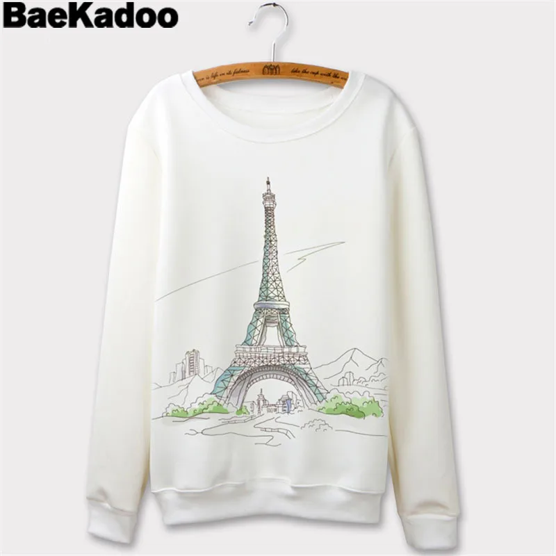 

BAEKADOO Character Owl Eiffel Tower women Sweatshirts Sudaderas Harajuku Moletom Pullovers Hoodies Top