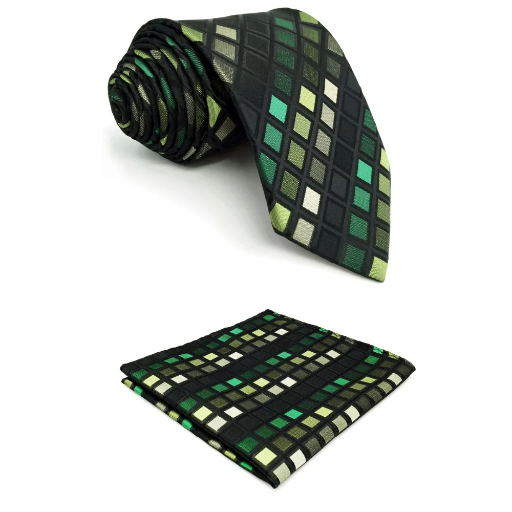 

C2 Green Black Checkes Ties for Men Silk Classic Extra Long New