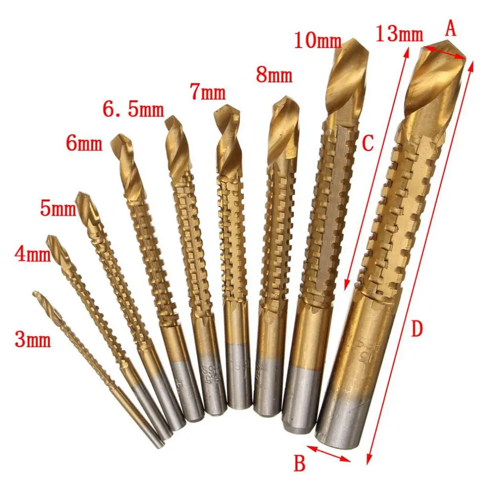 9 шт. мини титановая HSS дрель и пила Набор бит резка плотник дерево металл 3-13 мм