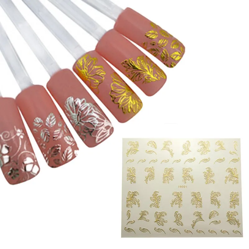 

1Sheet Gold Flower Nails Stickers Manicure Decals Stamping French Nail Art 3D Silver DIY Tips Beauty Tools 12 Style To Choose