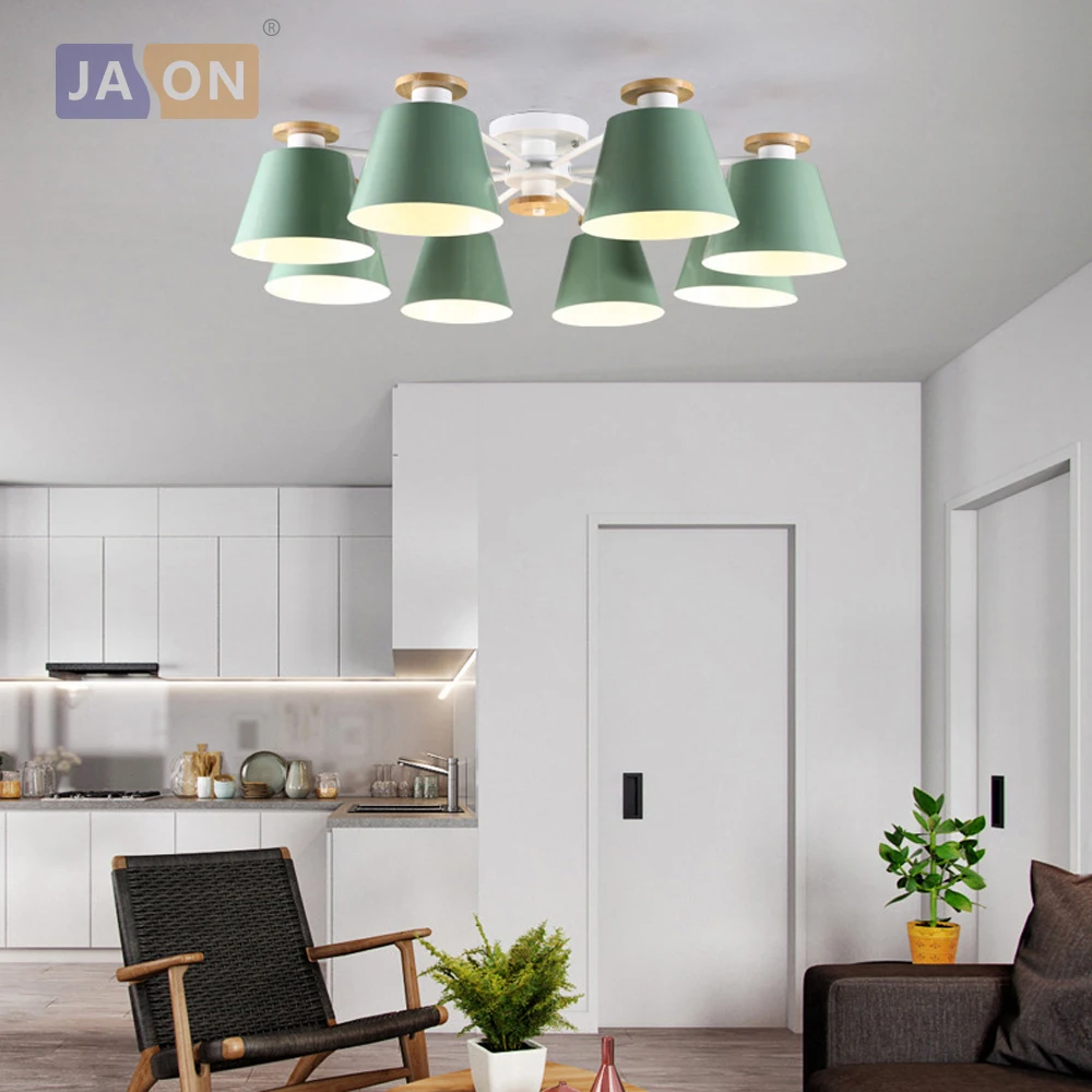 

led e27 Nordic Iron Wood Colorized LED Lamp.LED Light.Ceiling Lights.LED Ceiling Light.Ceiling Lamp For Foyer Bedroom
