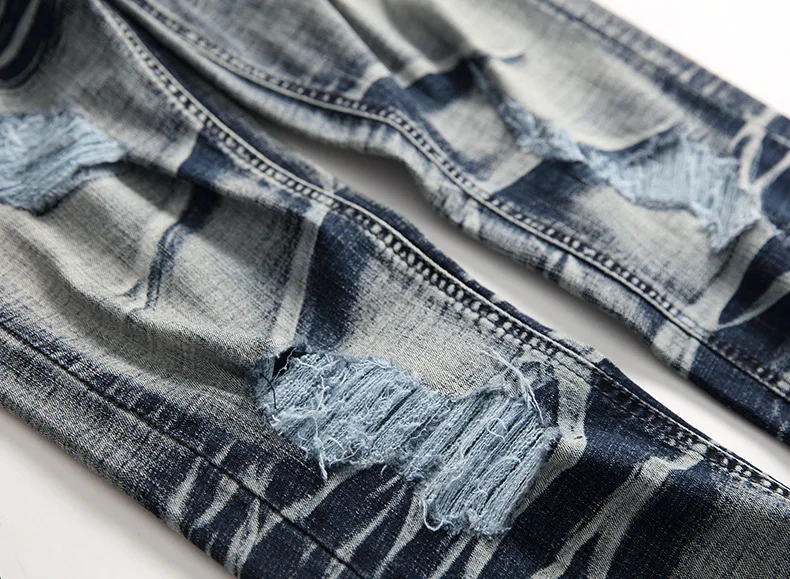 Модные мужские джинсы в стиле ретро свободные большие размеры потертые эластичные потертые сломанные Прямые леггинсы обтягивающие джинсы брюки длинные брюки
