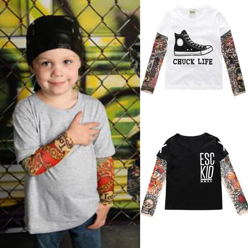 

Boy Clothes Cotton T-shirt Long Sleeve Children Tee Shirts Novelty Tattoo Sleeve Baby Boys Tops Spring&autumn Kids Clothes CS102