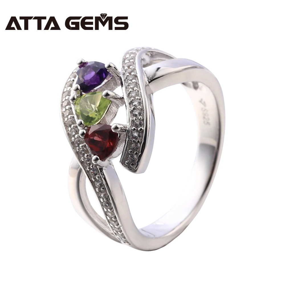

Natural Amethyst Garnet Peridot Sterling Silver Rings For Women Wedding Engagement Fine Jewelry Brand Mother's Day Gifts