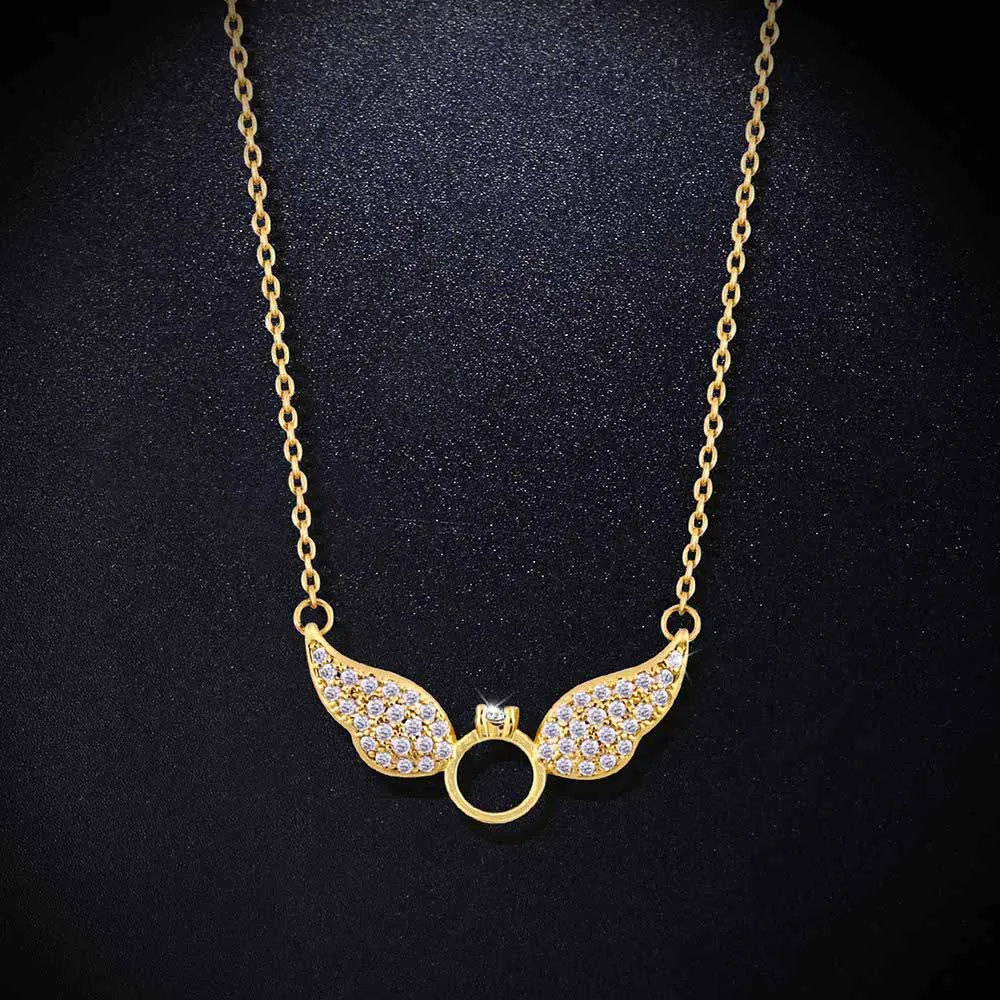 

FLOLA New Angel Wings Necklace Pendants Women jewelry Fashion AAA+ Cubic Zirconia Copper Pendant Necklace for Women nken52