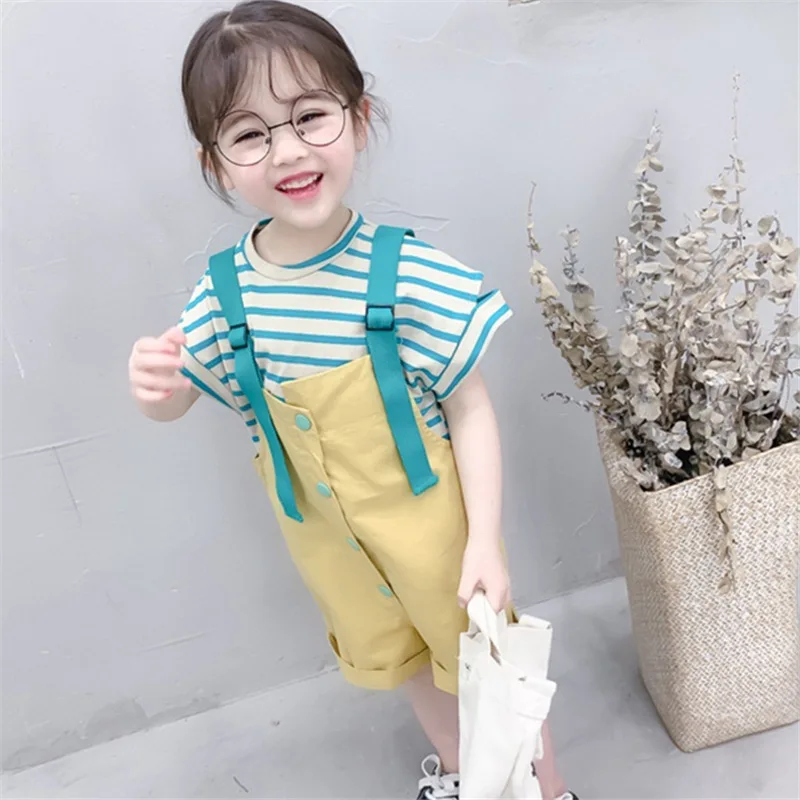 

Cotton kids summer clothes set 2019 korean stripe tshirt+pants 2pieces children summer outfits baby girl tracksuit