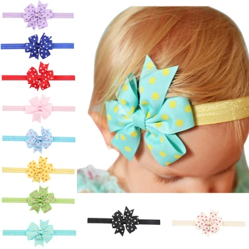 

TWDVS 16Pcs/lot Kids Hair Bow Flower Headband Ribbon Bow Hair Bands For Newborn Kids Top Knot dot Hair Accessories HC031