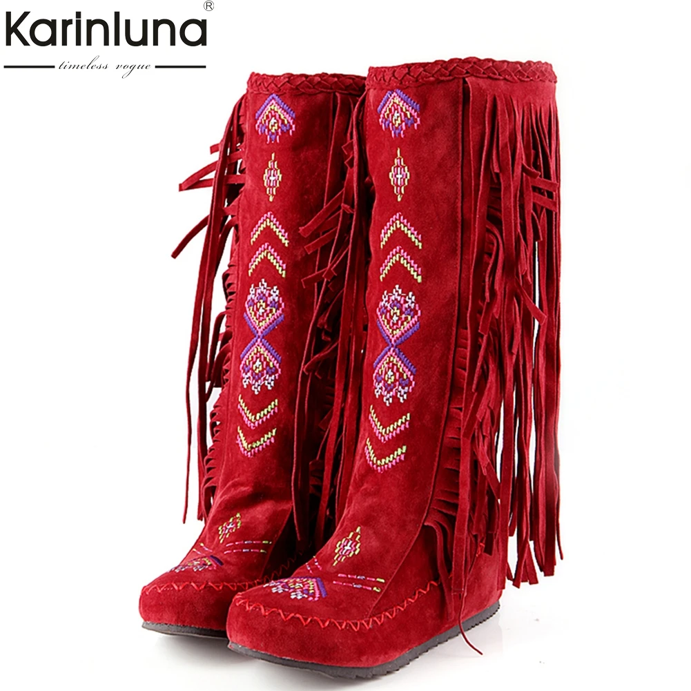 

2019 Winter boots women shoes big size 34-48 Bohemia Fringe Knee High Boots Women Fashion Embroider Casual Women Shoes Woman