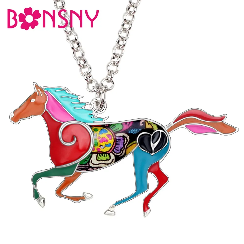 Bonsny Statement Enamel Alloy Running Horse Necklace Pendant Chain Choker Fashion Animal Jewelry For Women Girls Teens Accessory | Украшения