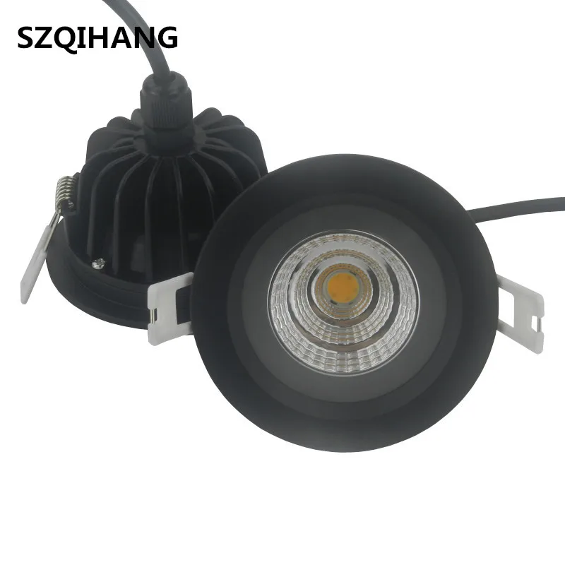 

High Quality 12W Warm Natural Cold White LED Downlight AC85-265V IP65 Waterproof Bathroom Black shell COB LED Ceiling Spot Light