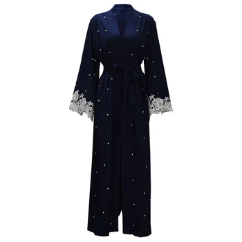 

Plus Size Women Robe Malaysia Abaya Dubai Kaftan Beading Pearl Lace Kimono Cardigan Muslim Hijab Dress Turkish Islamic Robe