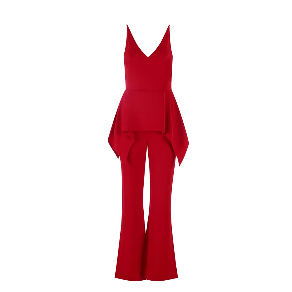Новые женские красные с v-образным вырезом Спагетти ремень без рукавов трикотажные обтягивающие спортивные костюмы