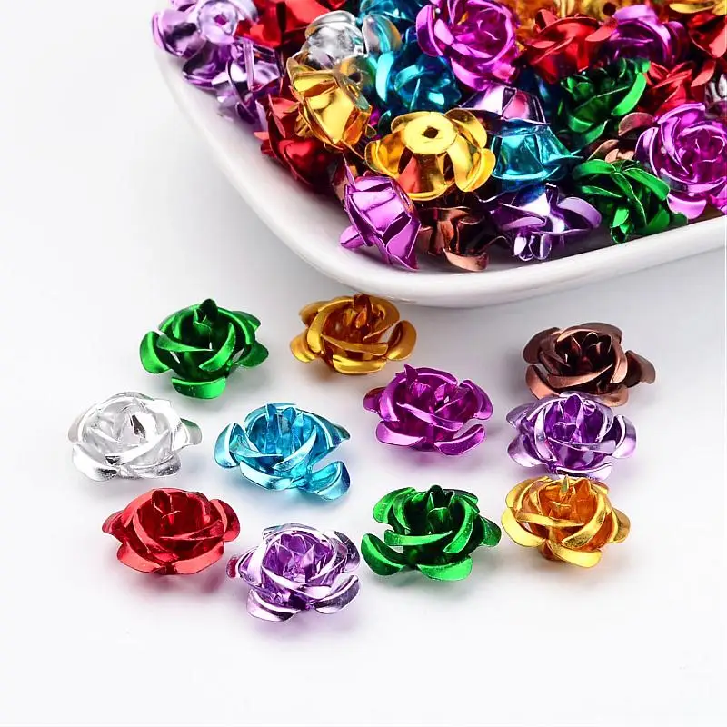 

Aluminum Rose Flower Tiny Metal Beads Wholesale Mixed Color 17x9mm Fit Earrings Necklace Bracelets Jewelry DIY Hole: 1mm