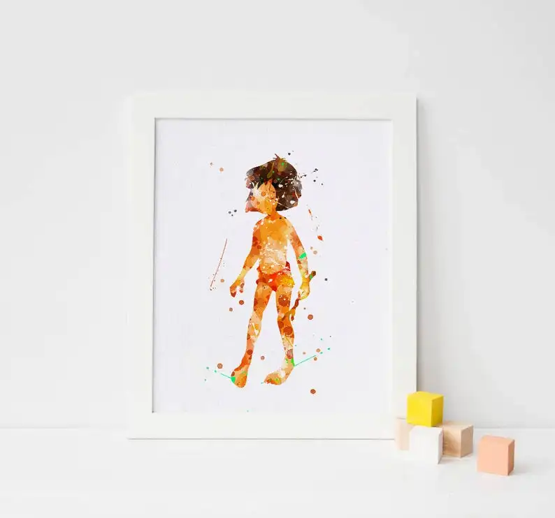 

The Jungle Book art mowgli print, Watercolor Poster, Kids Room wall Decor, baby Nursery Art ,Birthday Gift idea