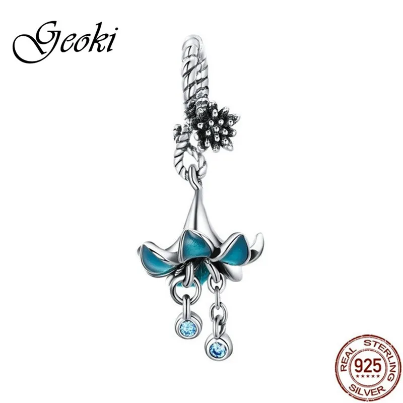 

Geoki 925 Sterling Silver Blue Enamel&Zircon Morning Glory Charm fit Pandora Bracelet Flower Shaped Beads 2019 Jewelry Making