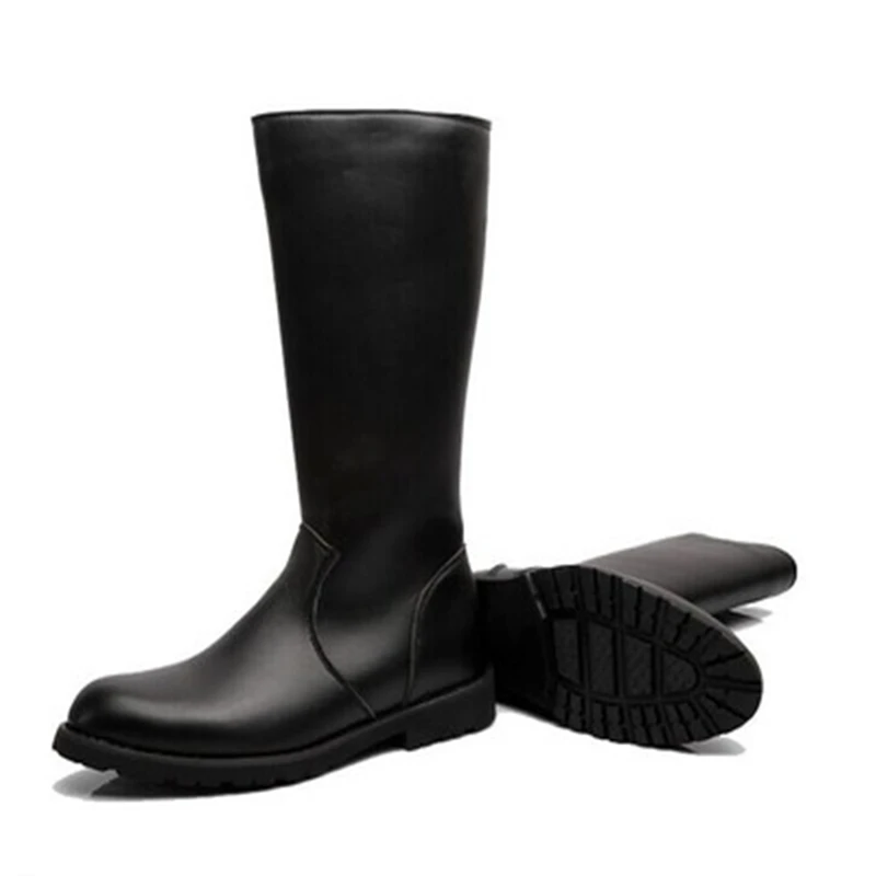 Spring Autumn Men Equestrian Boots Outdoor Military Boots Male Long Leather boots Mid-calf Riding Boots 02C