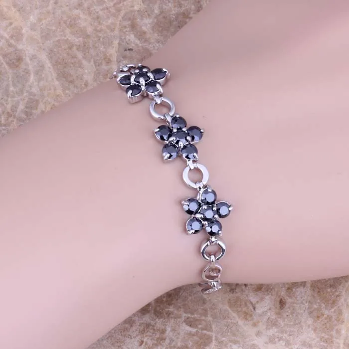 Ослепительно черный кубического циркония стерлингового серебра 925 ссылка браслет-цепочка 6.5-7.5 дюймов подарок сумка S0534