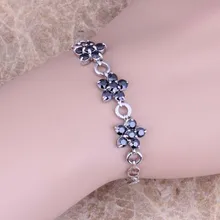 Ослепительно черный кубического циркония стерлингового серебра 925 ссылка браслет-цепочка 6.5-7.5 дюймов подарок сумка S0534