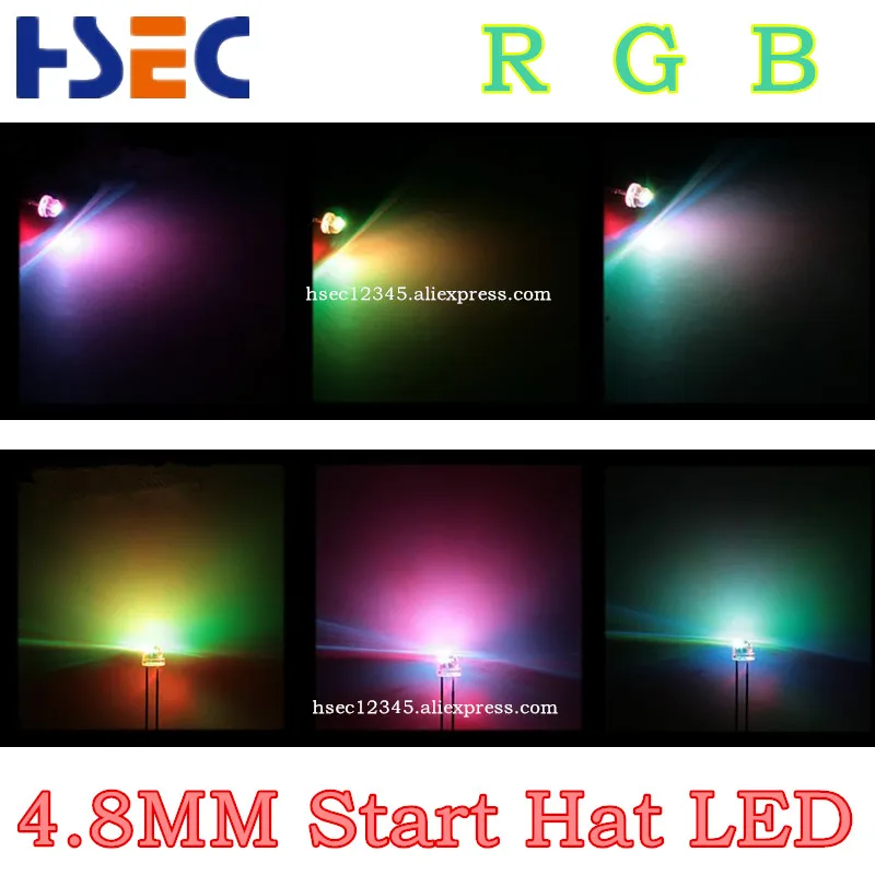 Бесплатная доставка 1000 шт. 5 мм (4 8 мм) светодиодный RGB светильник цветная/быстрая